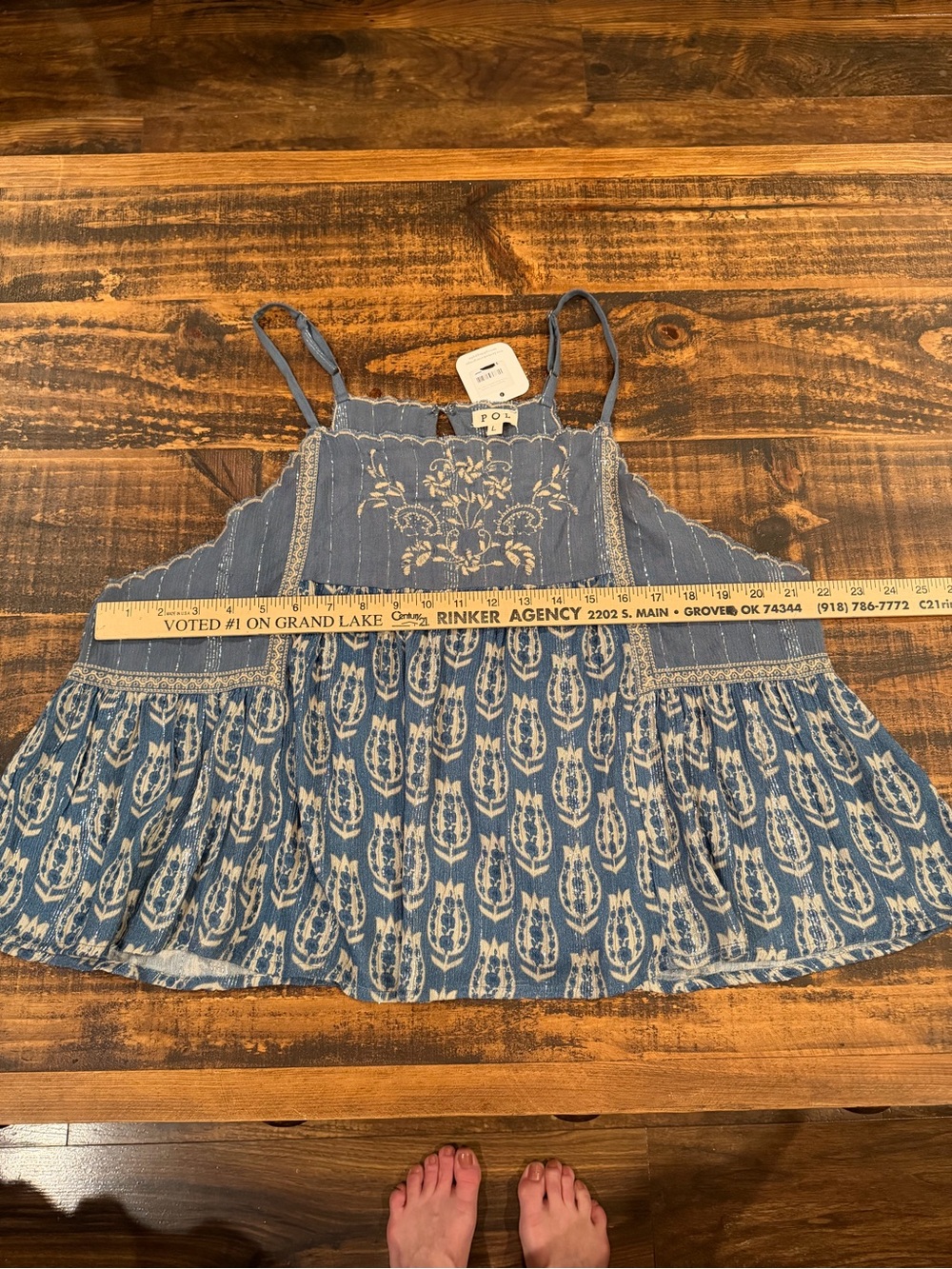 POL Blue Printed Boho Tiered Spaghetti Strap Tank - Picture 3 of 7